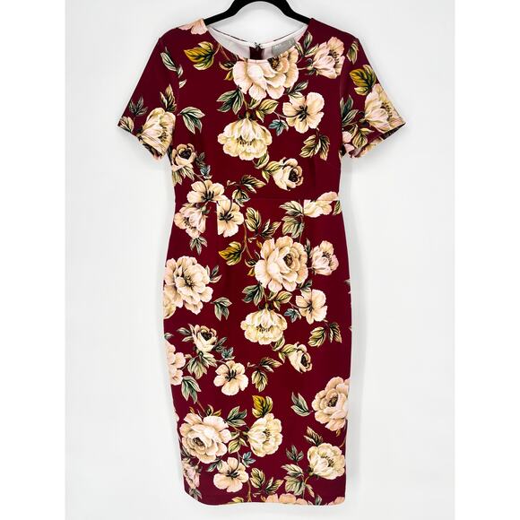 ASOS Curve Oxblood Floral T-Shirt Scuba Bodycon Dress Size 6 - Picture 2 of 8